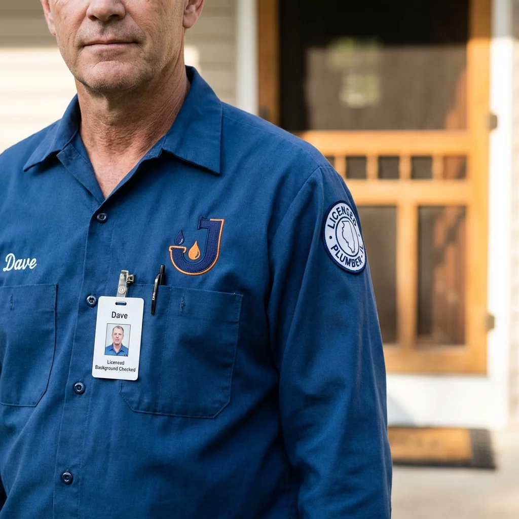 Licensed plumber showing ID badge in Fairland, OK